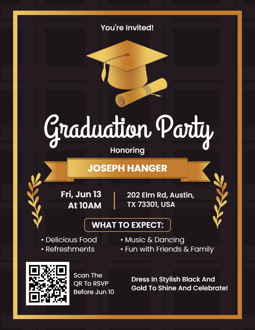 Elegant Black and Gold Graduation Party Flyer Template
