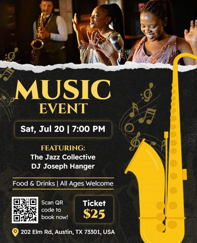 Elegant Black and Gold Jazz Music Event Flyer Template