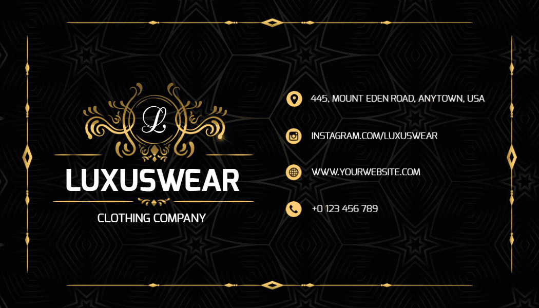 Elegant Black and Gold Luxury Clothing Company Business Card Template