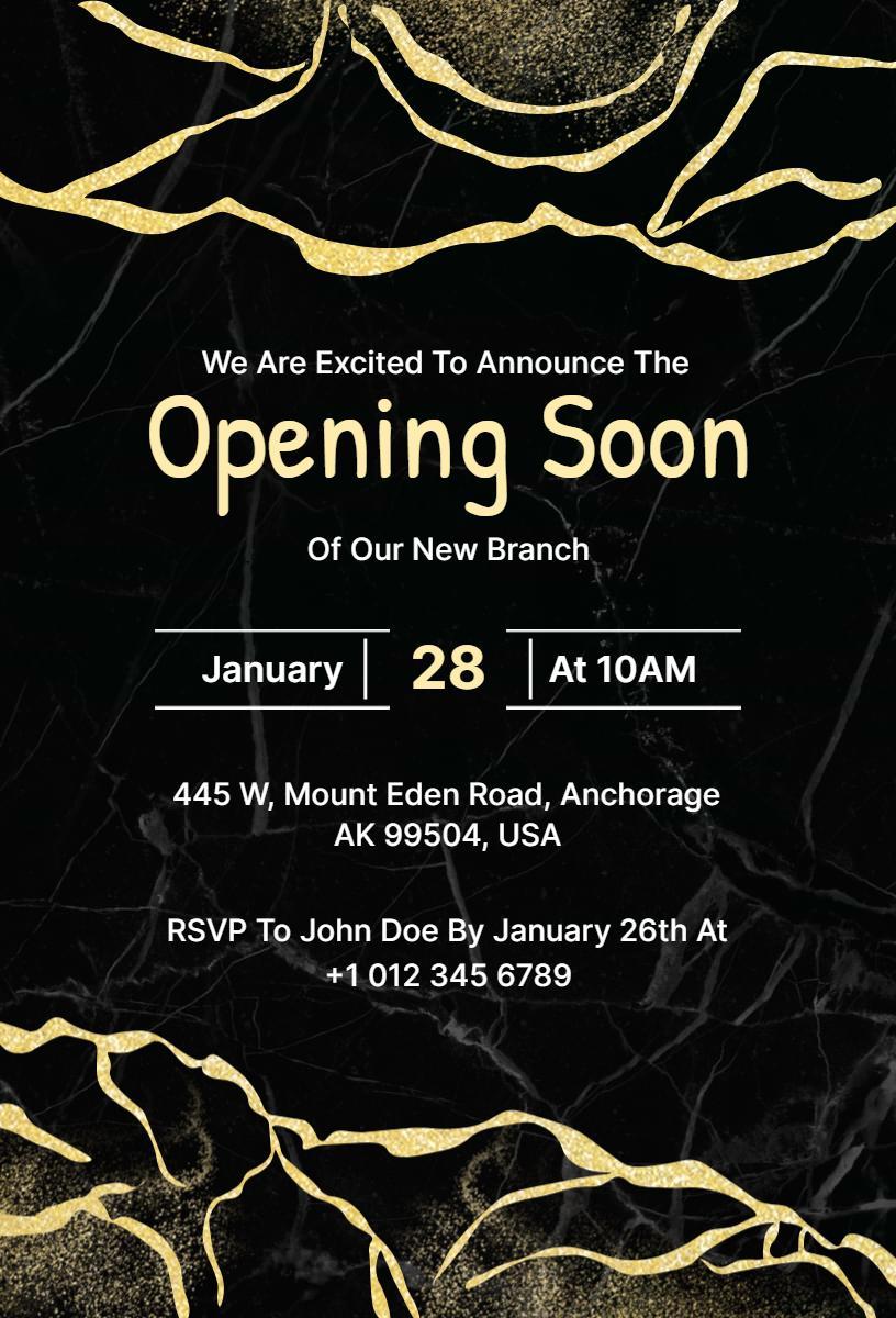 Elegant Black and Gold New Branch Opening Invitation Template