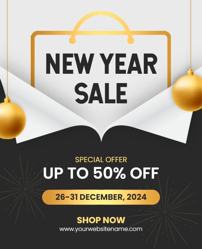 Elegant Black and Gold New Year Sale Promotion Poster Template