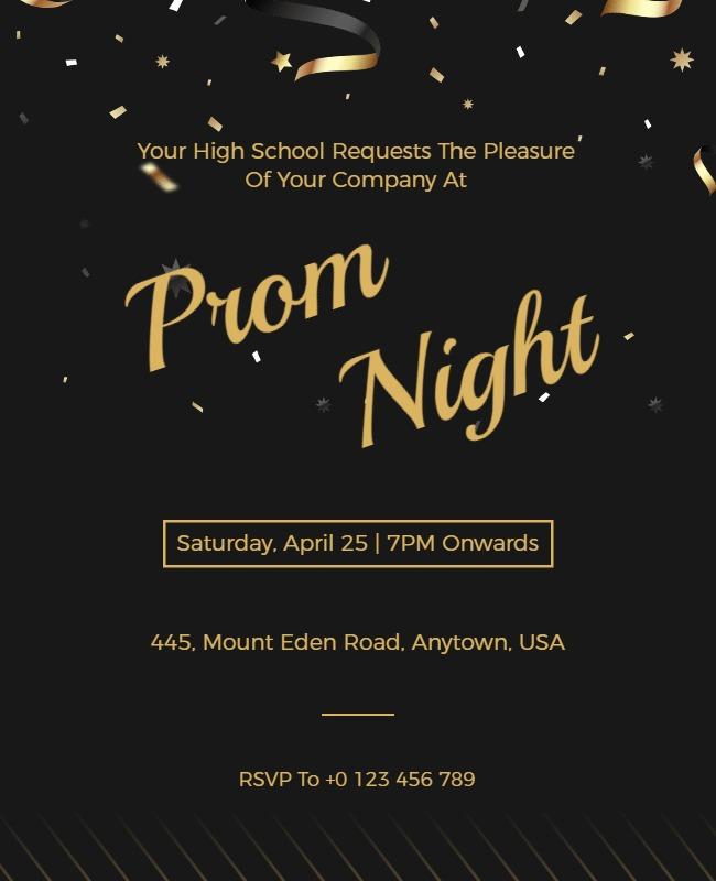 Elegant Black and Gold Prom Night Invitation Poster Template