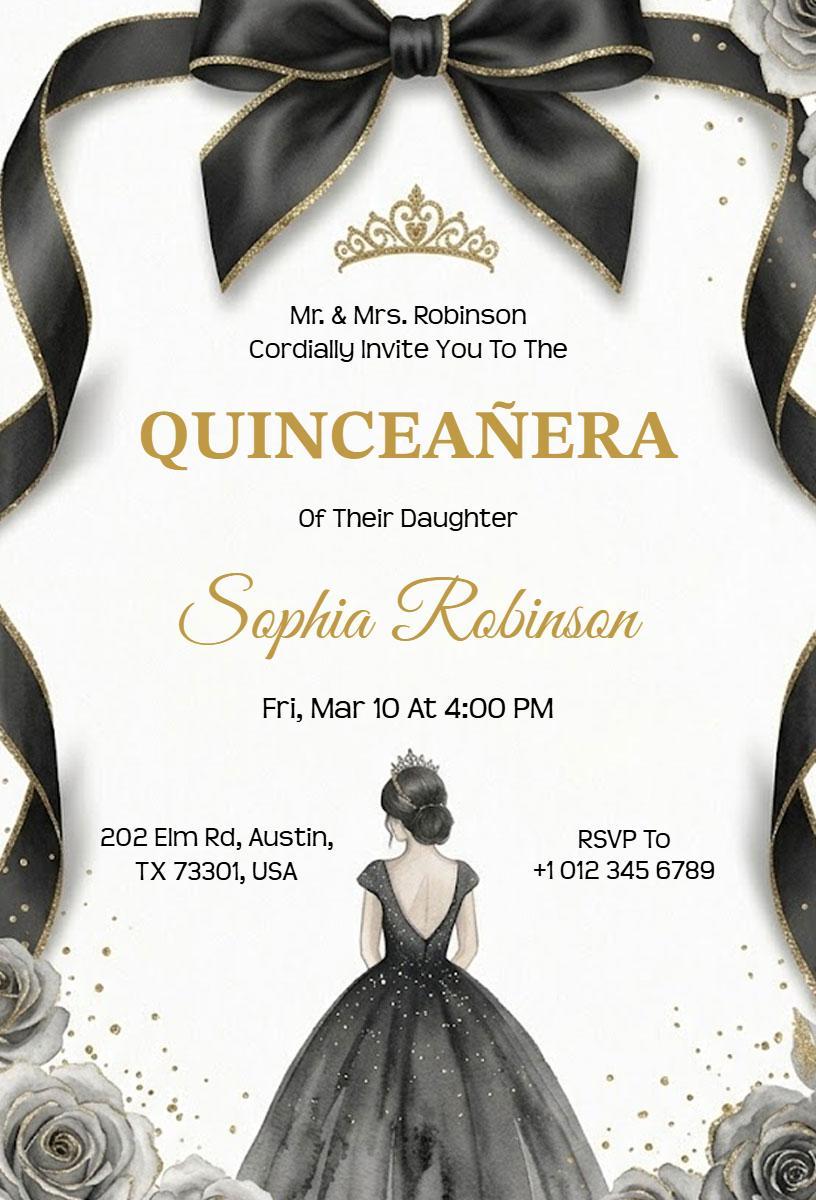 Elegant Black and Gold Quinceanera Celebration Invitation Template