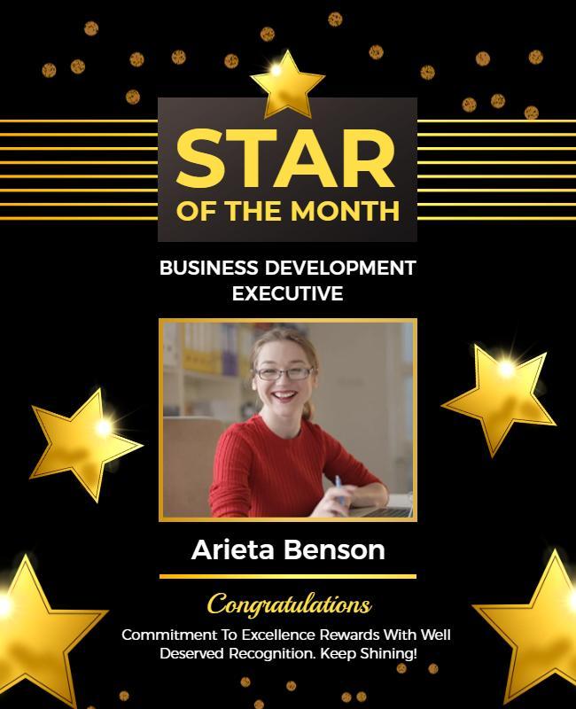 Elegant Black and Gold Star of the Month Recognition Poster Template