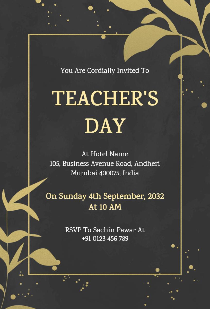 Elegant Black and Gold Teacher's Day Celebration Invitation Template