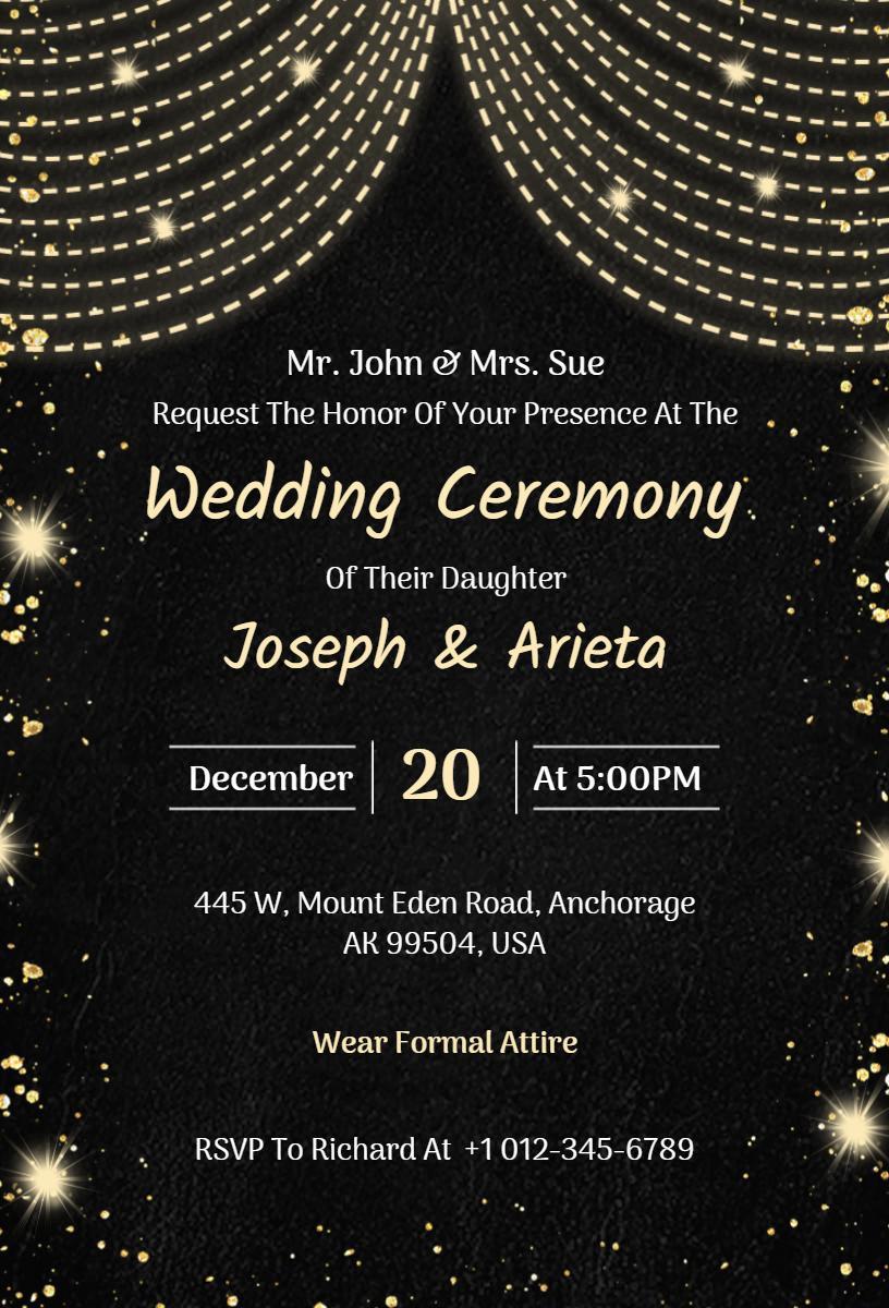 Elegant Black and Gold Wedding Ceremony Invitation Template