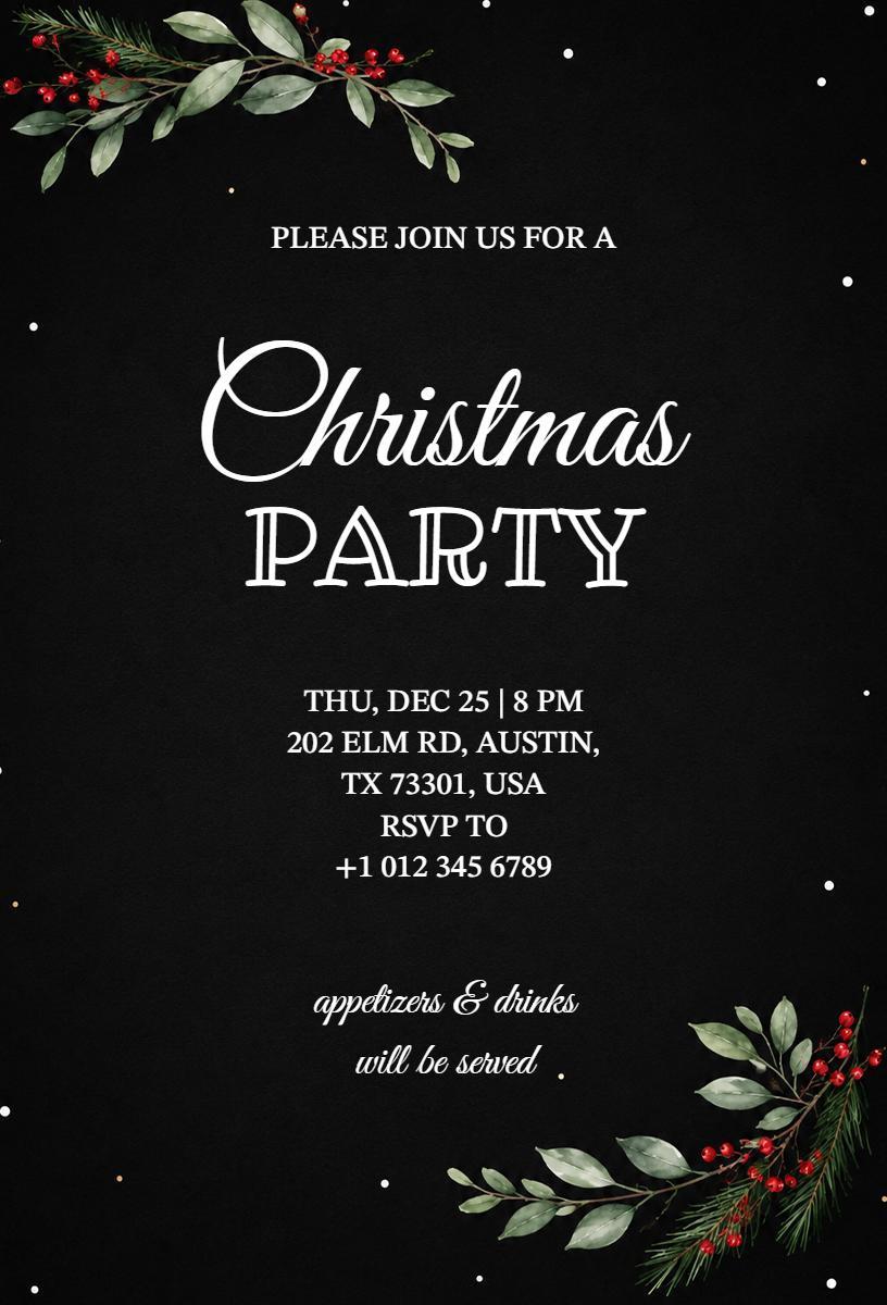 Elegant Black and Green Christmas Party Invitation Template