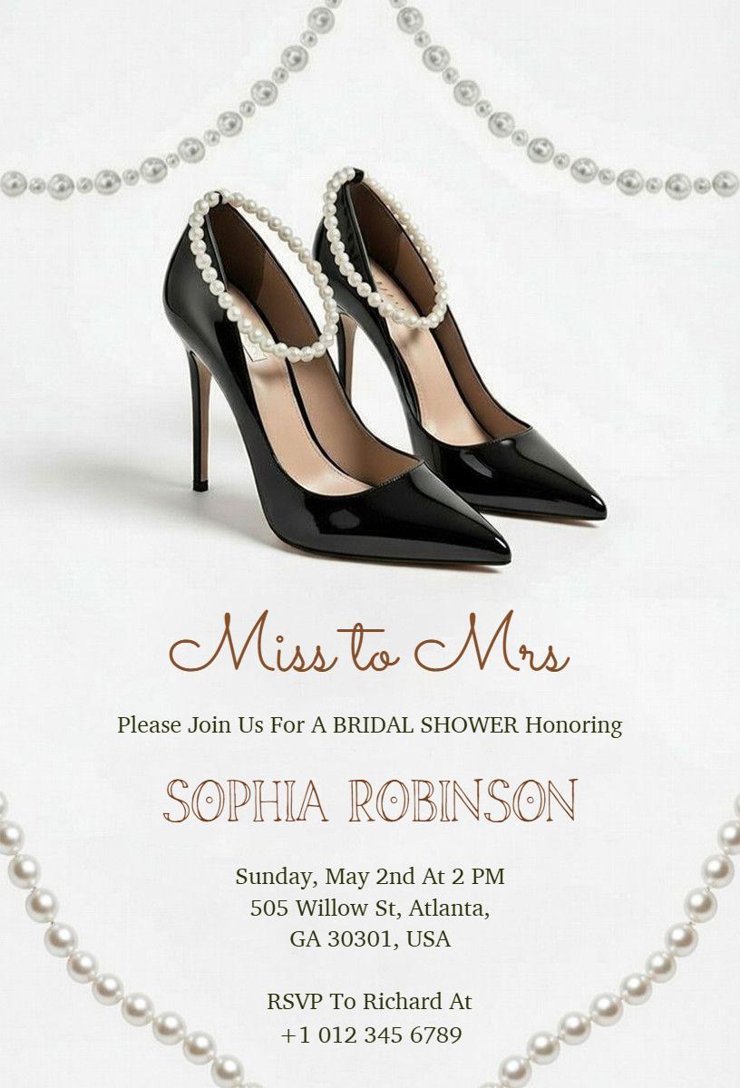 Elegant Black and Pearl Bridal Shower Invitation Template