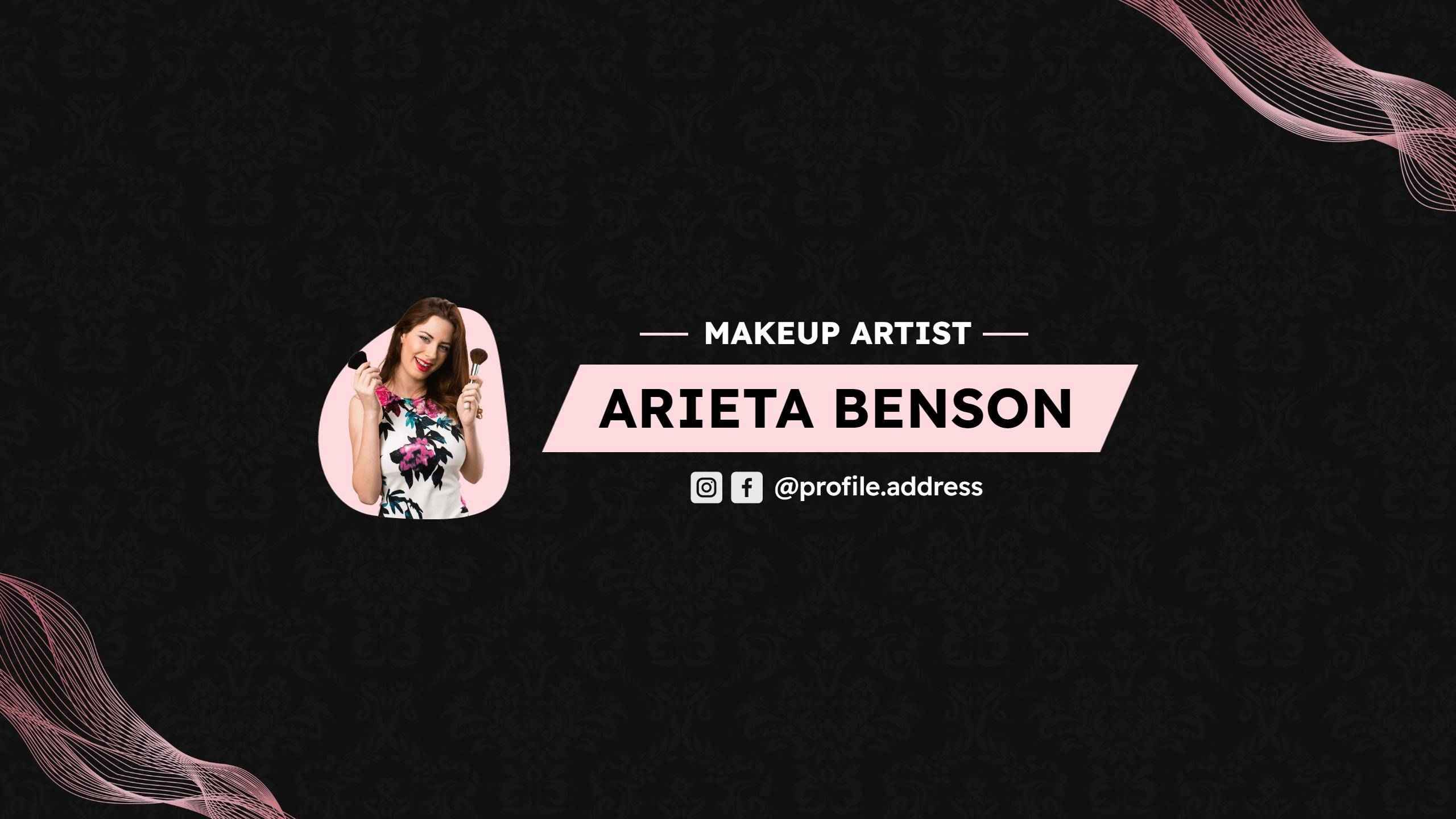 Elegant Black and Pink Makeup Artist YouTube Channel Banner Template