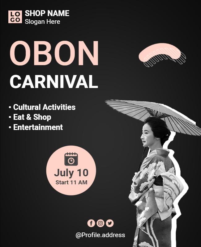 Elegant Black and Pink Obon Carnival Cultural Celebration Poster Template