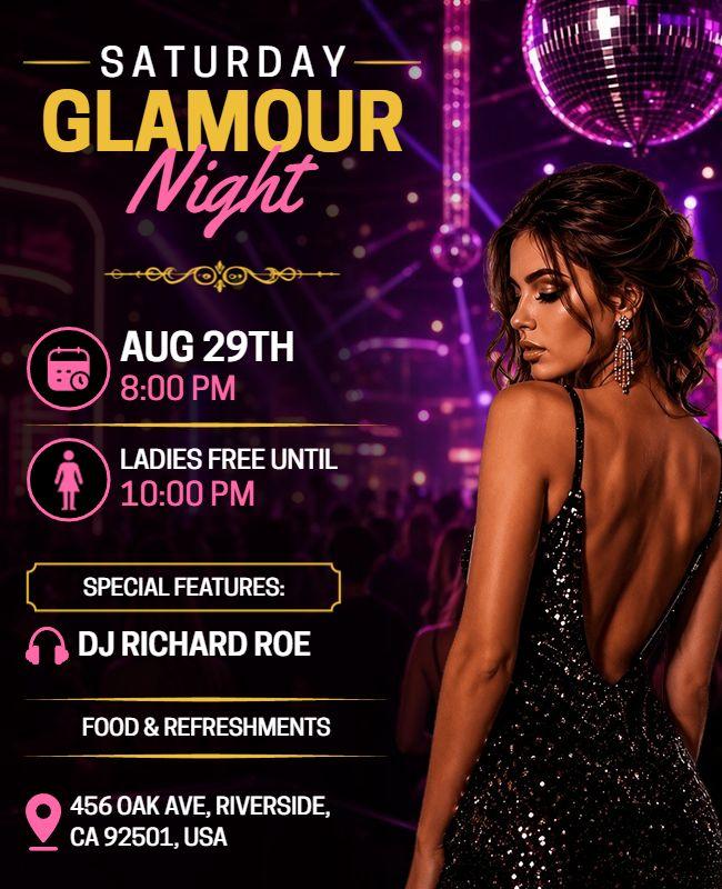 Elegant Black and Purple Glamour Night Party Flyer Template