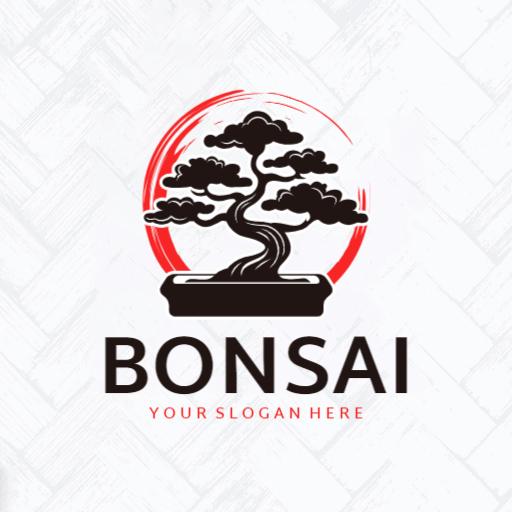 Elegant Black and Red Bonsai Art Reflecting Nature Logo Template