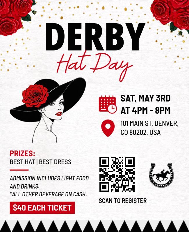 Elegant Black and Red Derby Hat Day Celebration Poster Template