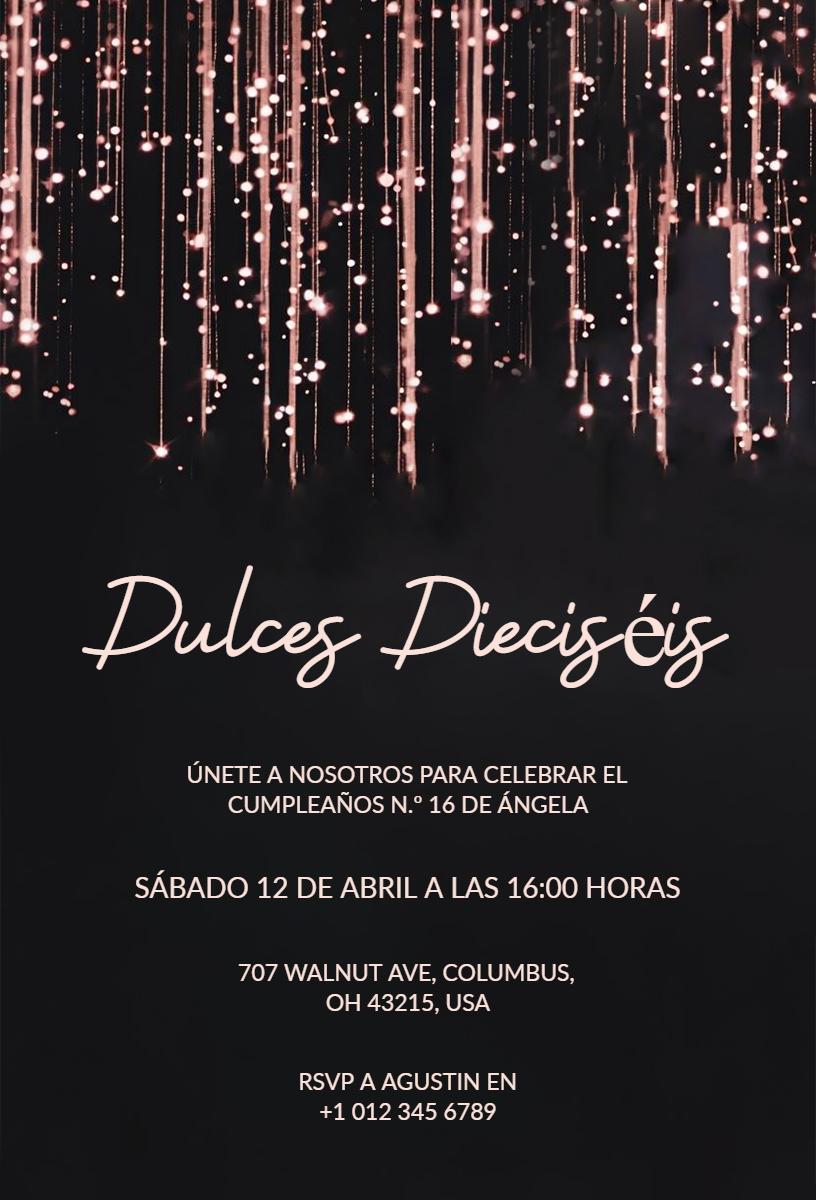 Elegant Black and Rose Gold Sweet 16 Birthday Invitation Template