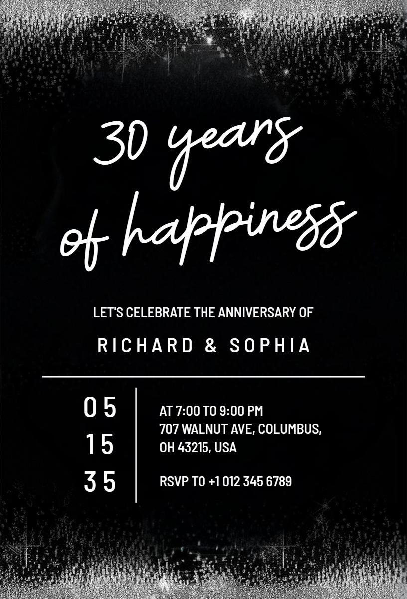 Elegant Black and White 30th Anniversary Celebration Invitation Template
