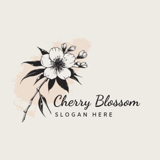 Elegant Black and White Cherry Blossom Inspired Floral Logo Template