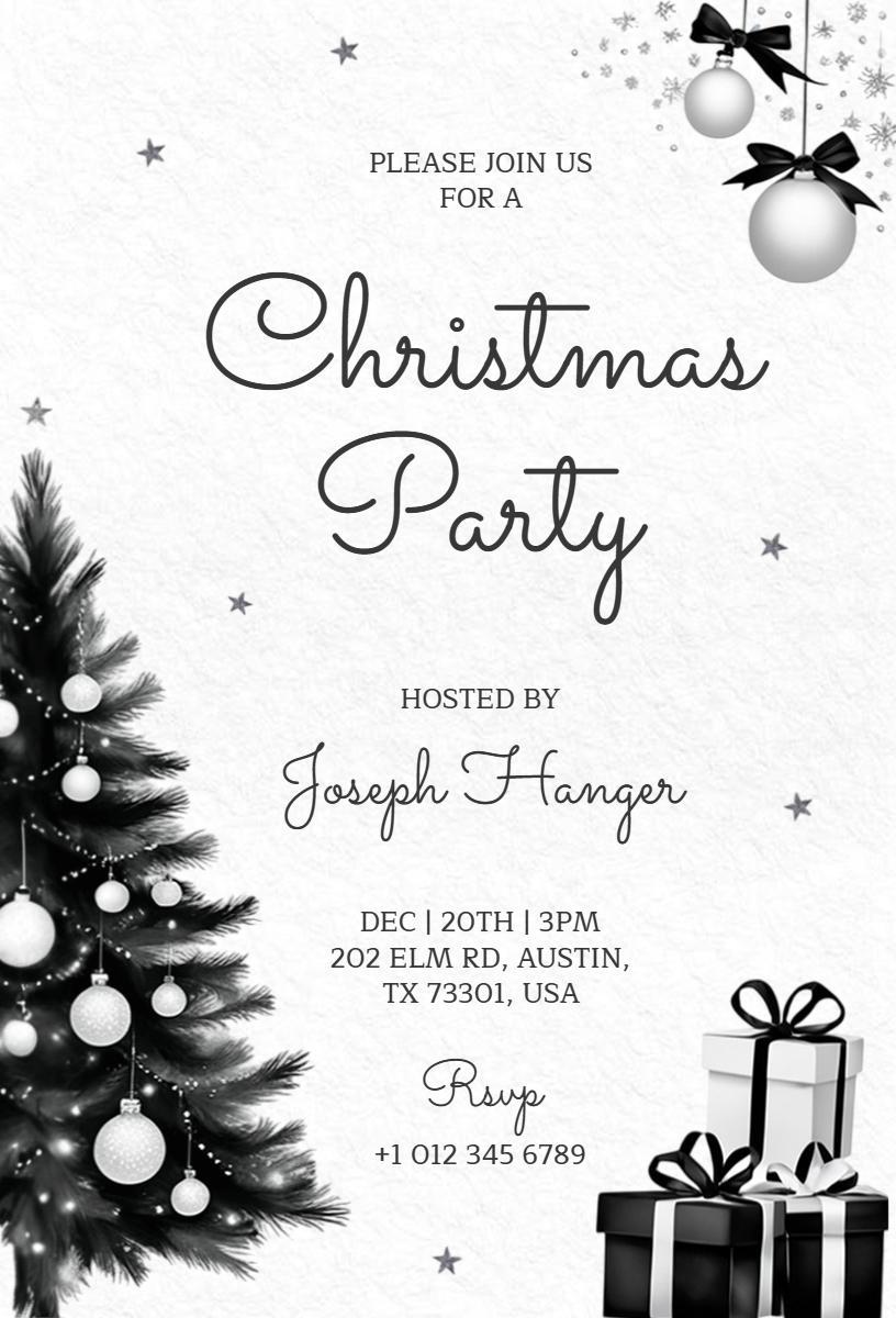 Elegant Black and White Christmas Party Invitation Template
