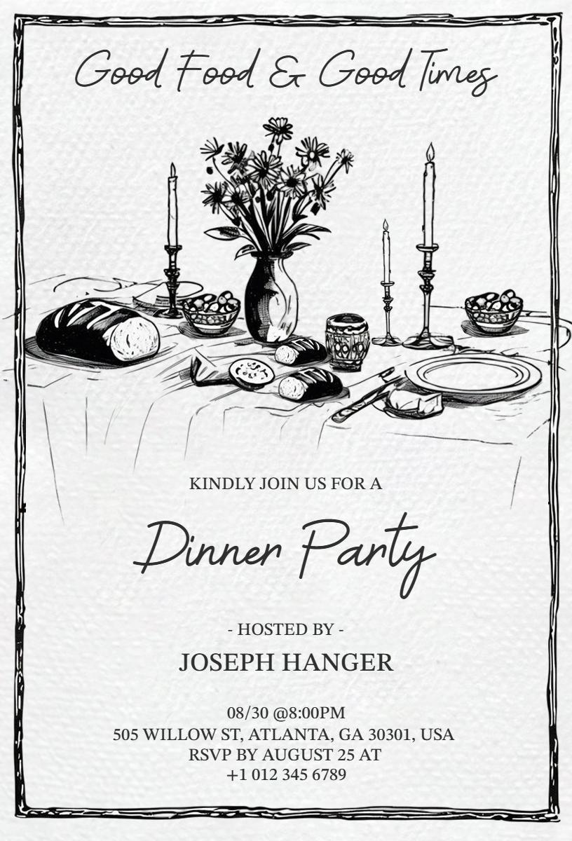 Elegant Black and White Dinner Party Gathering Invitation Template