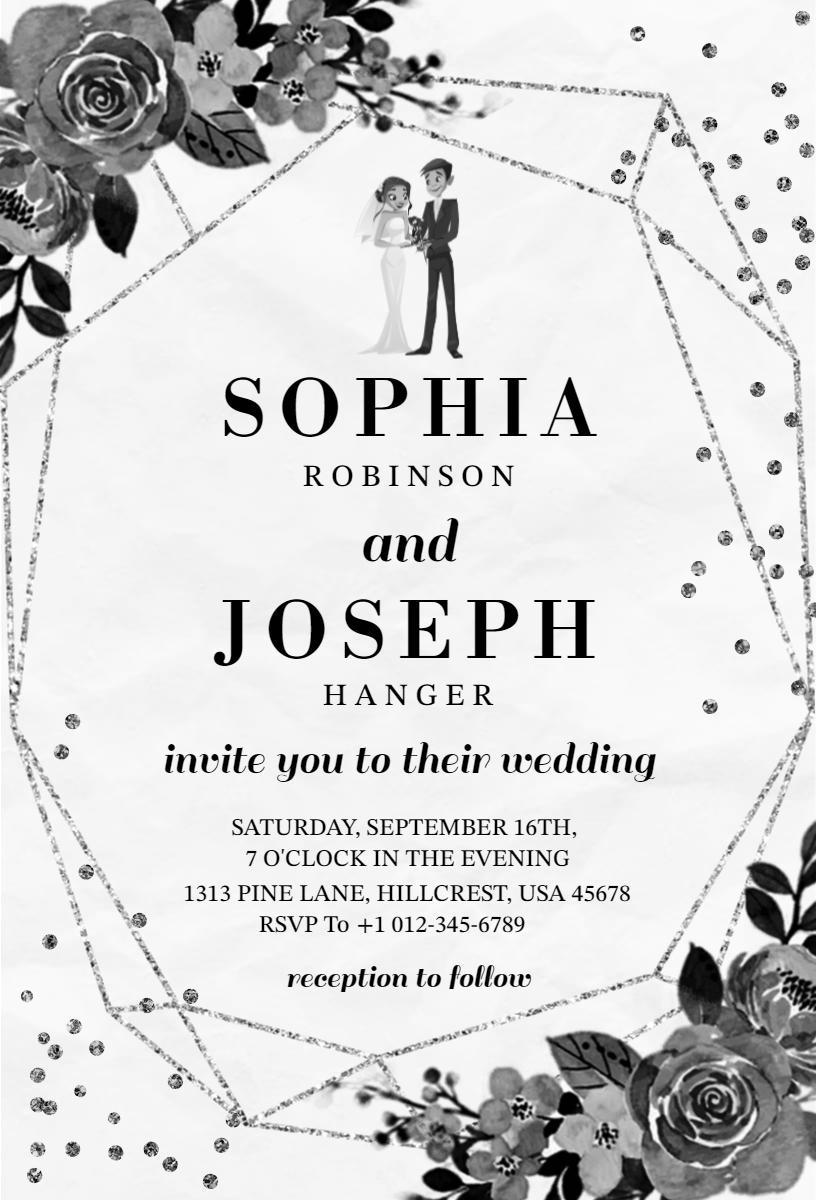Elegant Black and White Floral Wedding Invitation Template