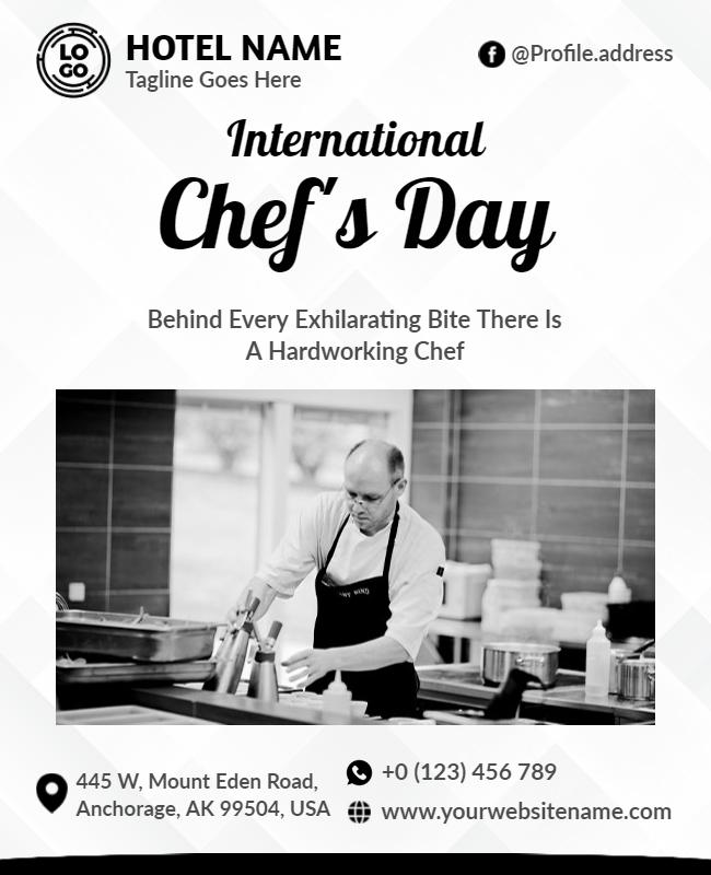 Elegant Black and White International Chefs Day Celebration Poster Template