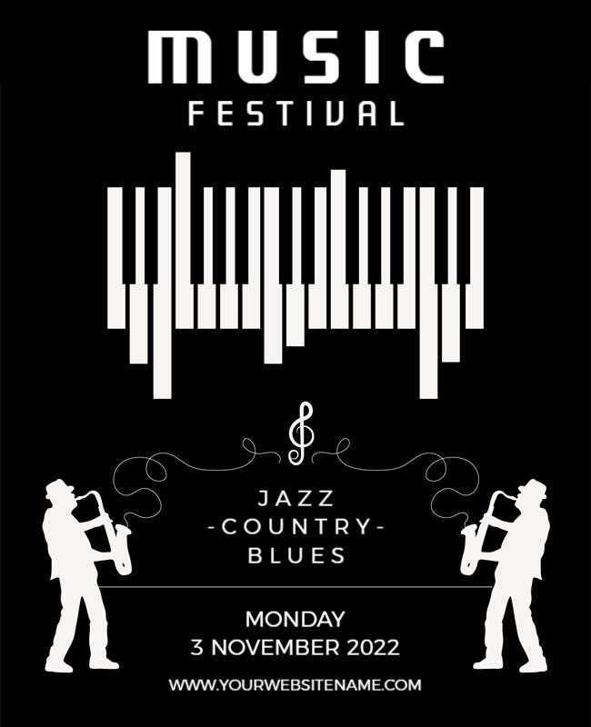 Elegant Black and White Jazz Music Festival Poster Template