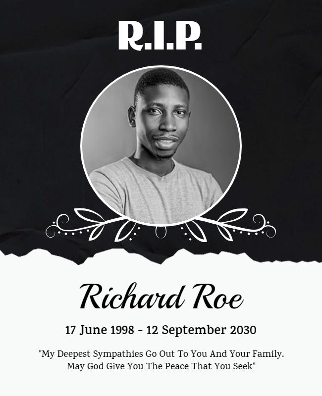 Elegant Black and White Memorial Tribute Poster Template