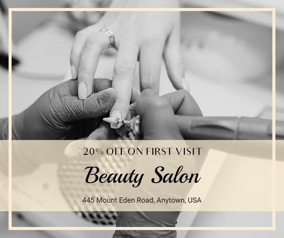 Elegant Black and White Nail Salon Promotion with Discount Offer Ad Template