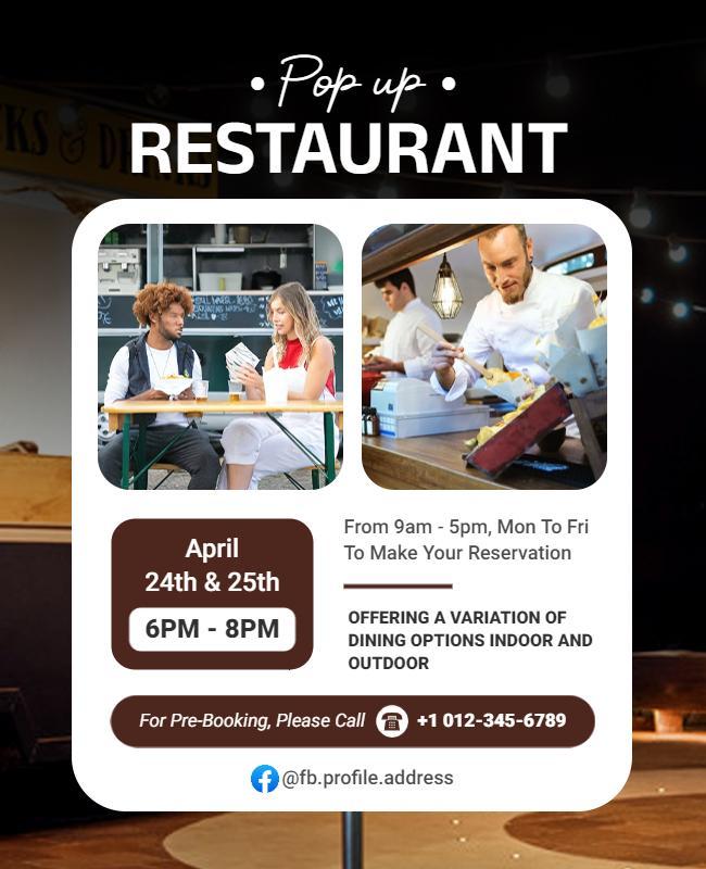 Elegant Black and White Pop-Up Restaurant Event Poster Template