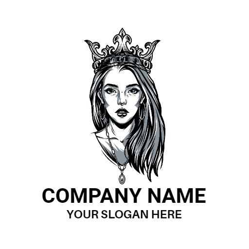 Elegant Black and White Princess Portrait with Crown Logo Template