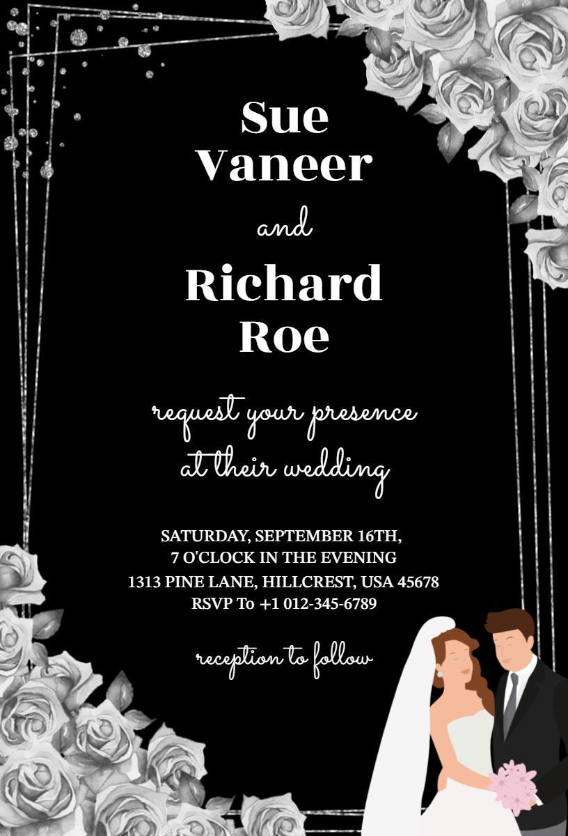 Elegant Black and White Rose Wedding Ceremony Invitation Template