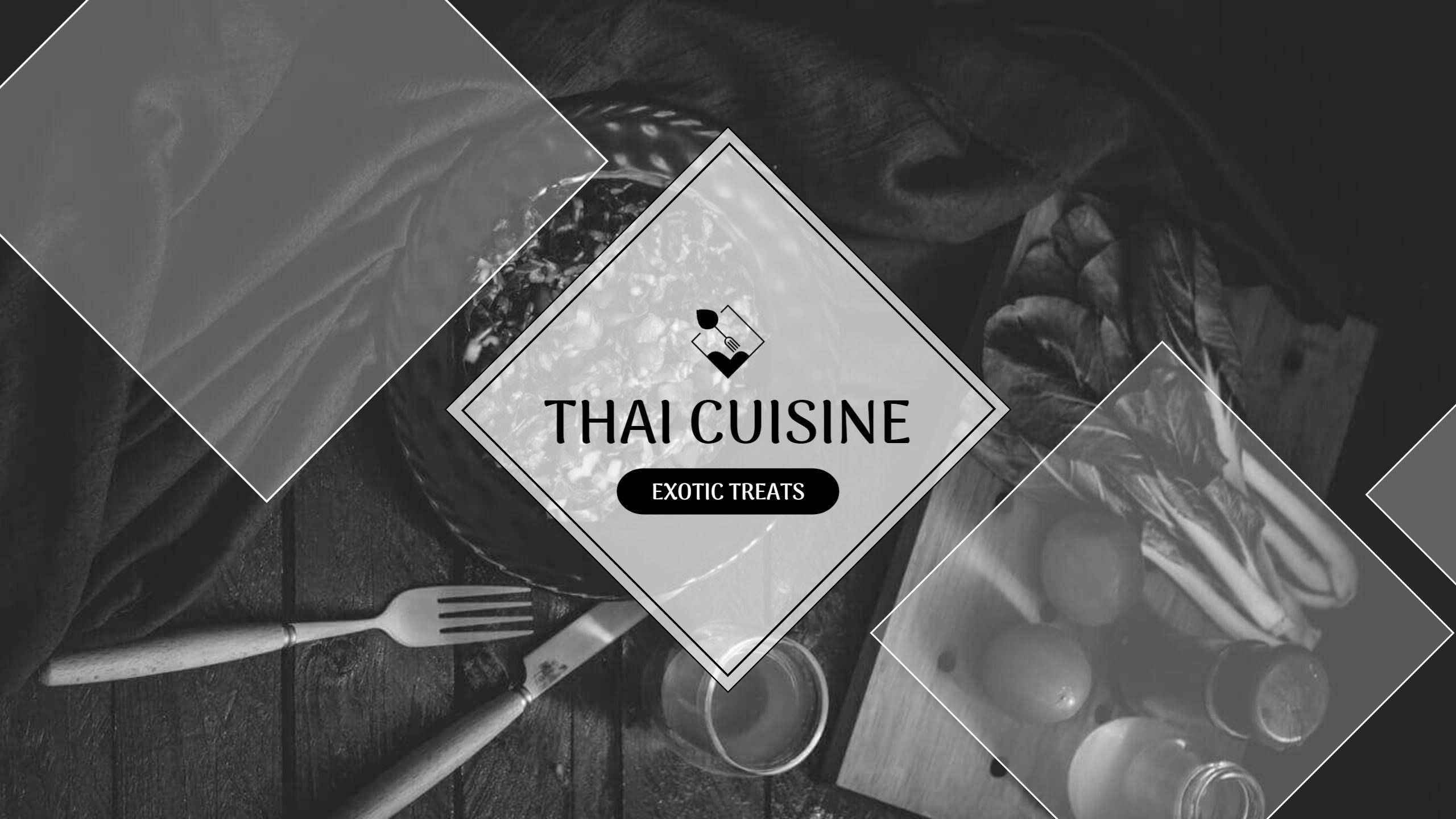 Elegant Black and White Thai Cuisine YouTube Channel Banner Template