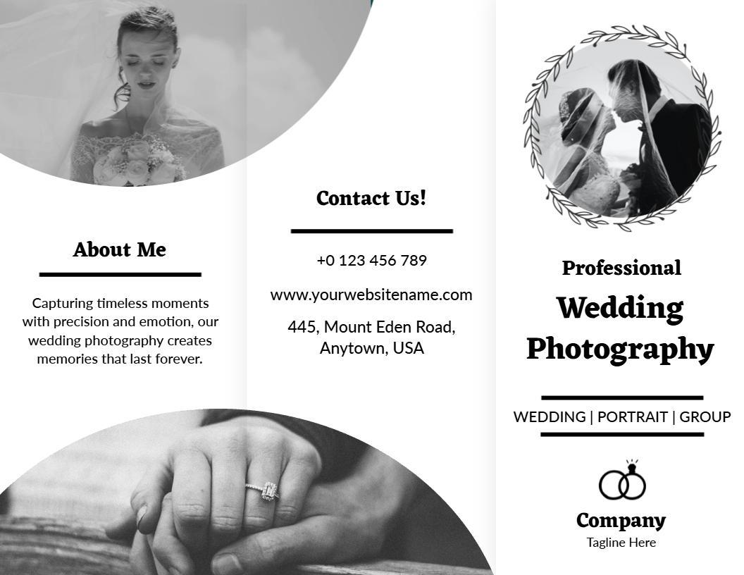 Elegant Black and White Wedding Photography Services Brochure Template