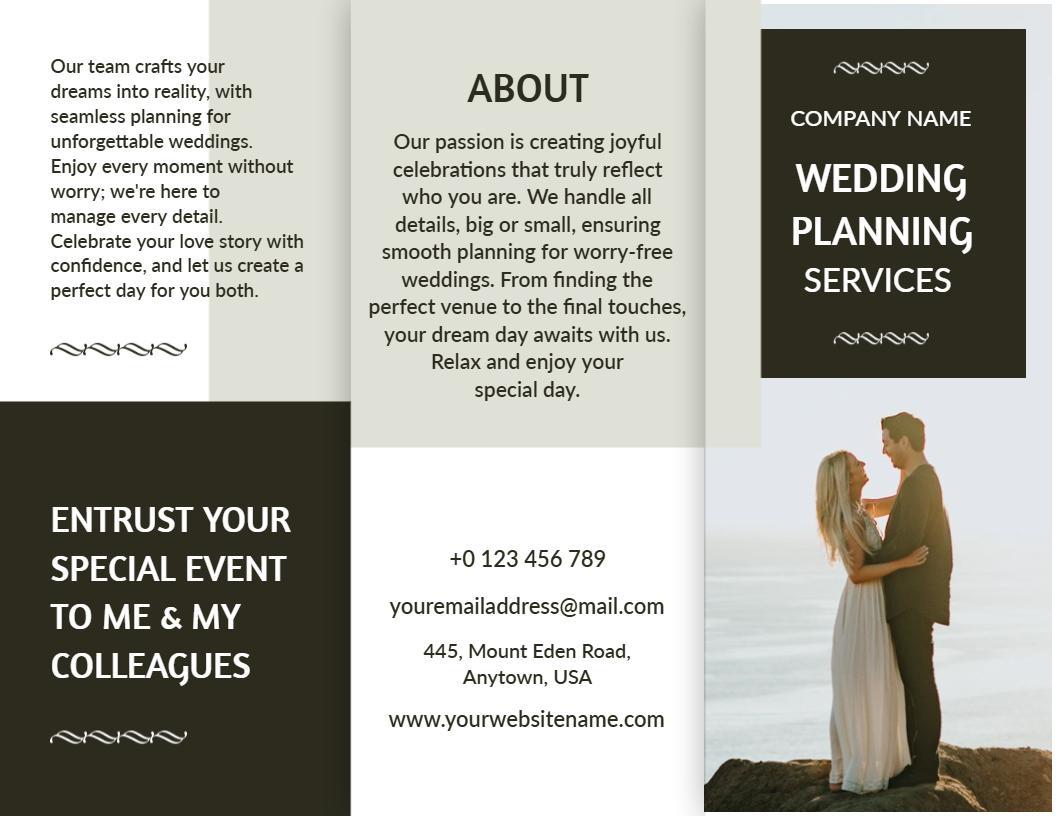 Elegant Black and White Wedding Planning Services Brochure Template