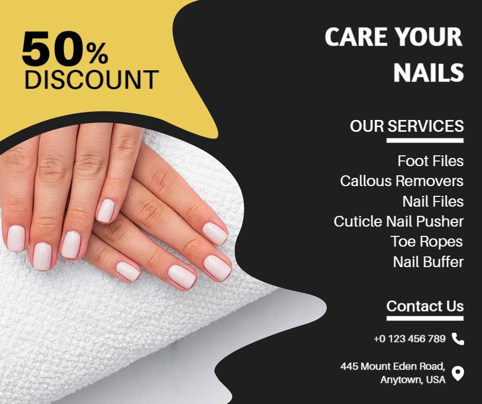 Elegant Black and Yellow Nail Care Services Promotion Ad Template