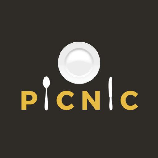 Elegant Black and Yellow Picnic Plate and Cutlery Logo Template