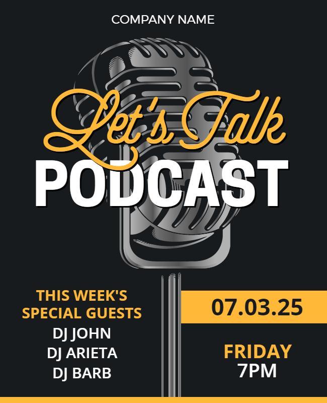 Elegant Black and Yellow Talk Show Podcast Flyer Template