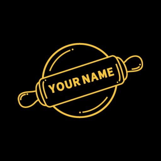 Elegant Black Background with Golden Rolling Pin Bakery Logo Template