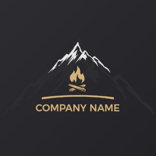 Elegant Black Background with Mountain and Campfire Logo Template