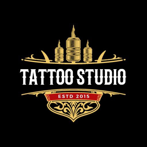 Elegant Black Background with Tattoo Studio Emblem Logo Template