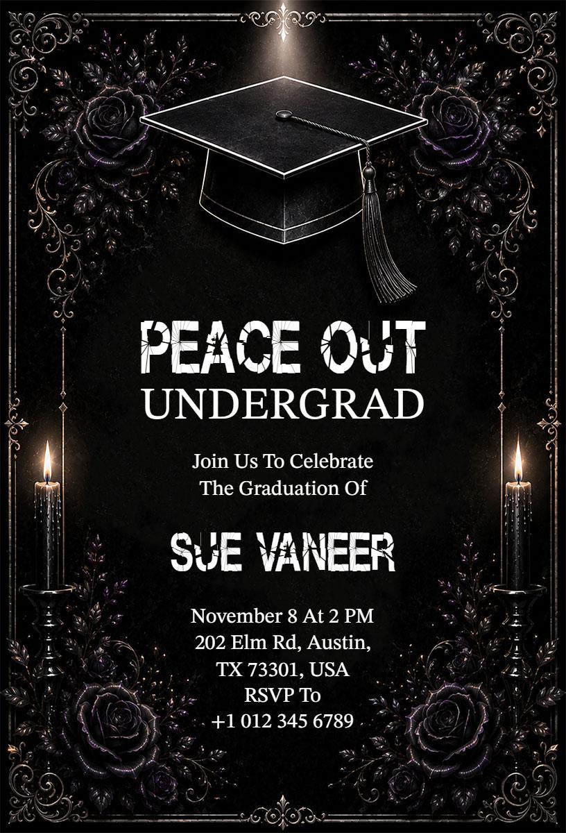 Elegant Black Cap and Gown Graduation Celebration Invitation Template