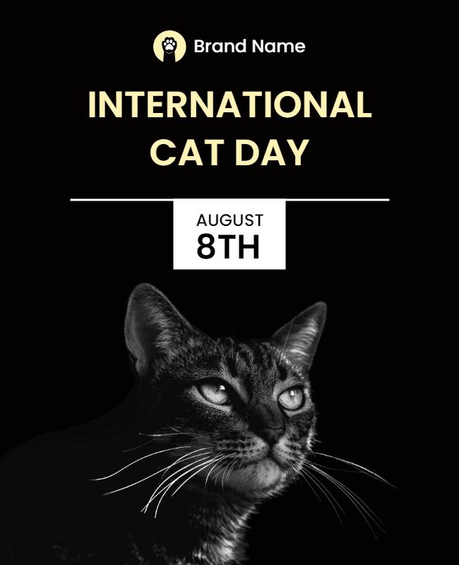 Elegant Black Cat Photography for International Cat Day Poster Template