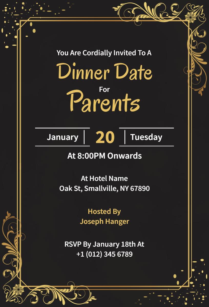 Elegant Black Dinner Date Parents Gathering Invitation Template