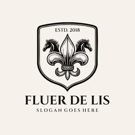 Elegant Black Fleur De Lis Design with Horses Logo Template