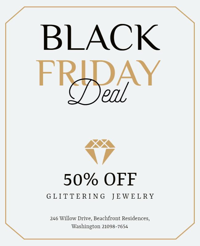 Elegant Black Friday Jewelry Sale with Gold Accents Poster Template