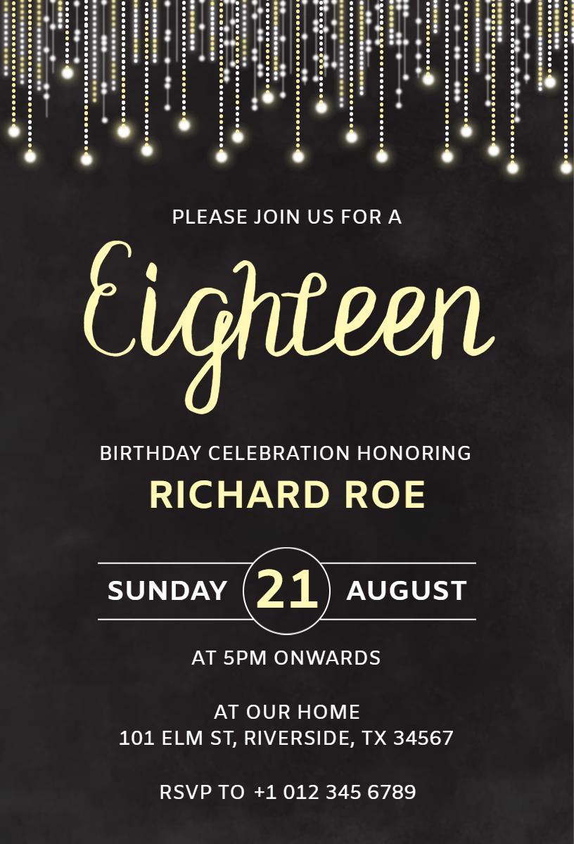 Elegant Black Gold 18th Birthday Celebration Invitation Template