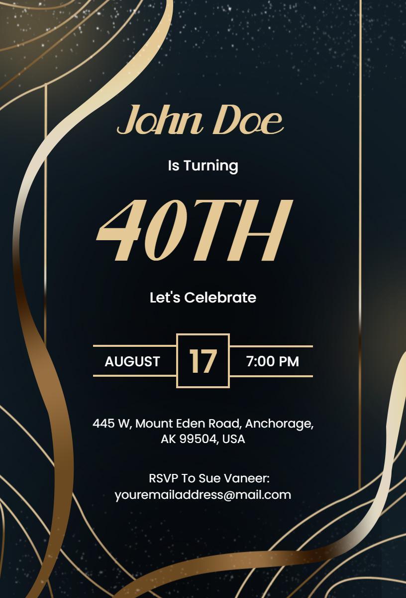 Elegant Black Gold 40th Birthday Celebration Invitation Template