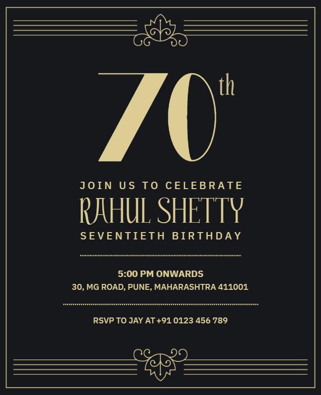 Elegant Black Gold 70th Birthday Celebration Poster Template