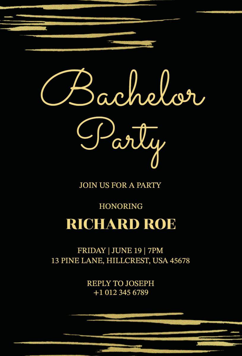 Elegant Black Gold Bachelor Party Celebration Invitation Template