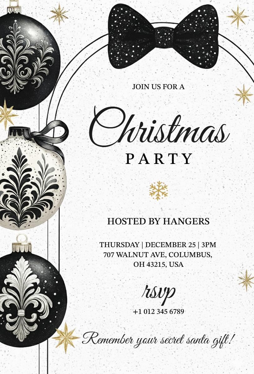 Elegant Black Gold Christmas Party Celebration Invitation Template
