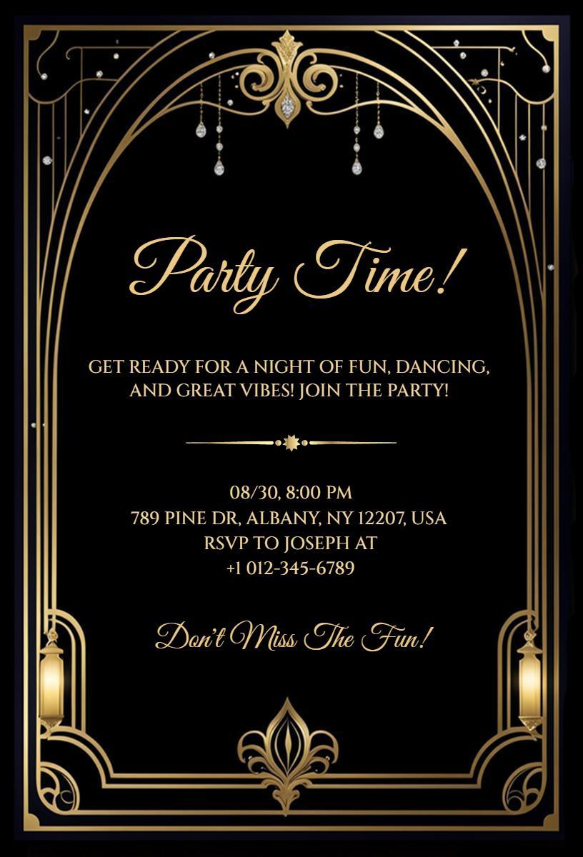 Elegant Black Gold Glamour Night Party Invitation Template